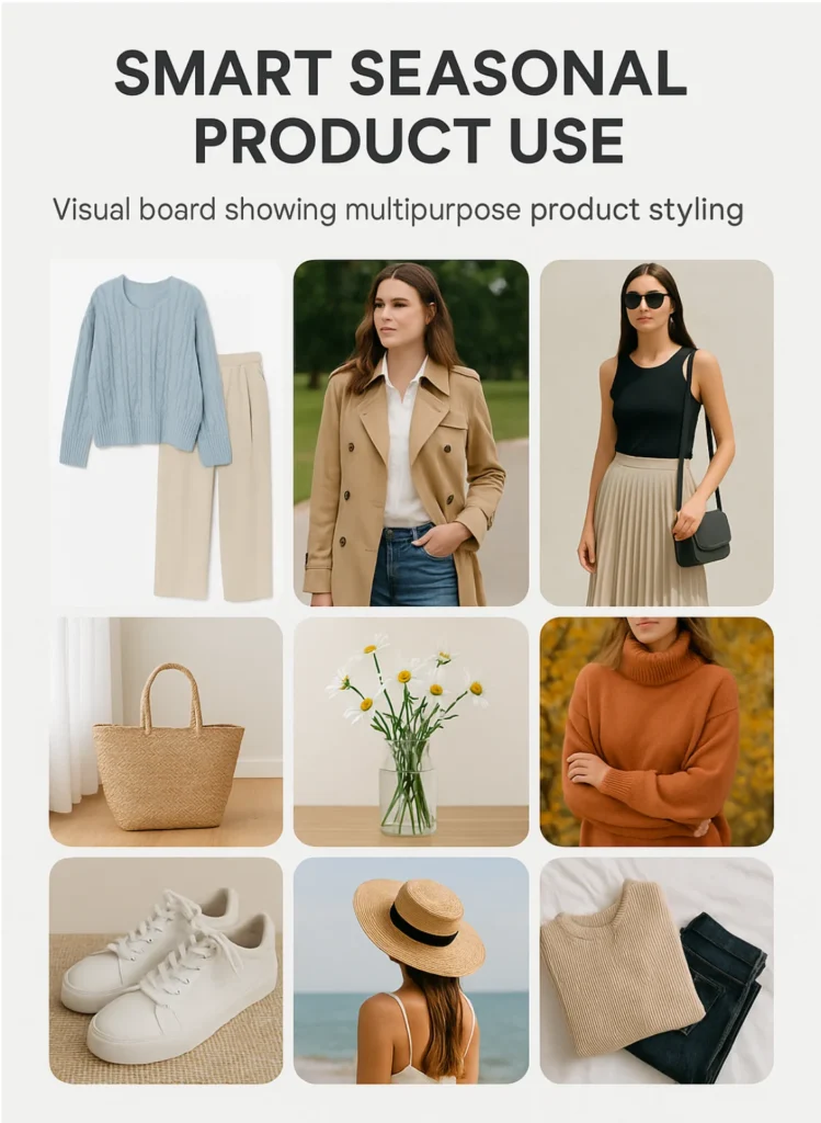 Screenshot of Pinterest board for smart seasonal product use. Alt text: Visual board showing multipurpose product styling]